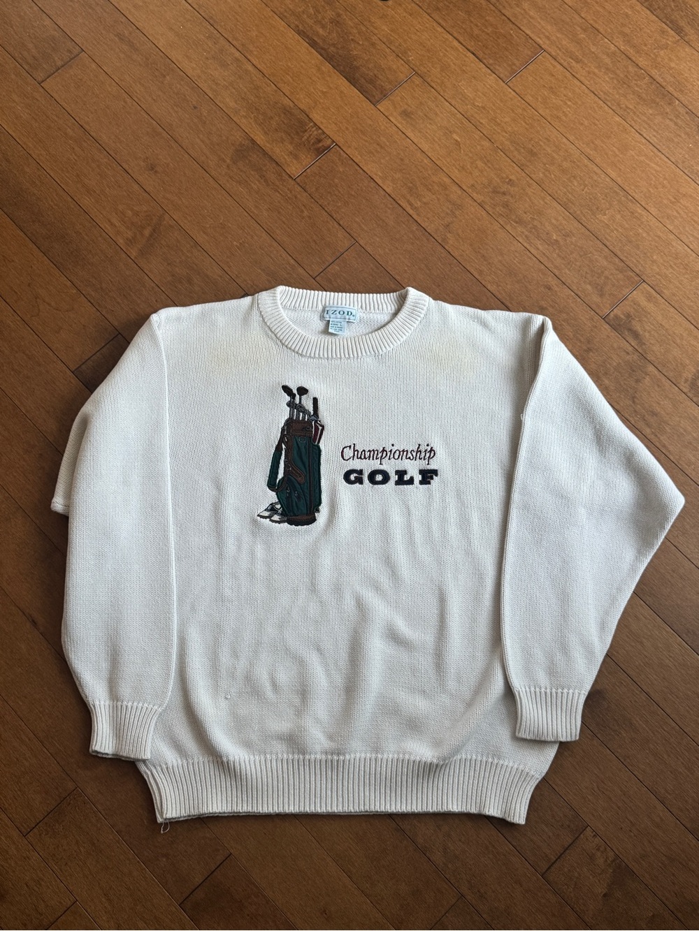 Vintage 90s Izod Crewneck Golf Knit Sweater - Embroidered graphic - Men’s Large